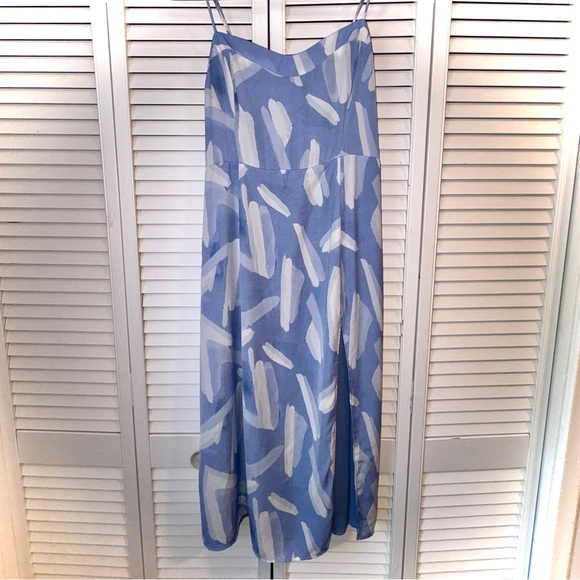 Abercrombie & Fitch Dresses & Skirts - Abercrombie & Fitch Camille High Slit Midi Slip Dress | Blue & White | Size M